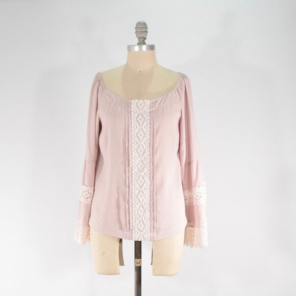 Nanette Lepore Baby Pink Off-the-Shoulder Bell Sleeve Blouse - Picture 1 of 7